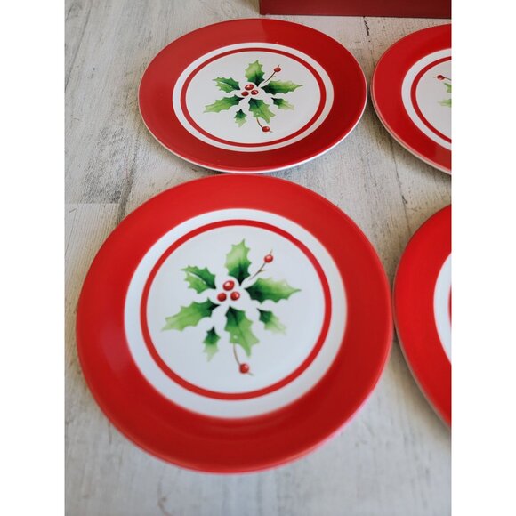 Lenox holiday paint stripe dessert plate mistletoe Xmas set - Picture 2 of 6